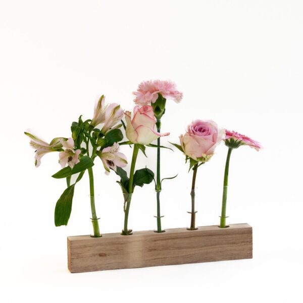 Brievenbusbloemen Roze in houten standaard | 25,5cm x 35cm